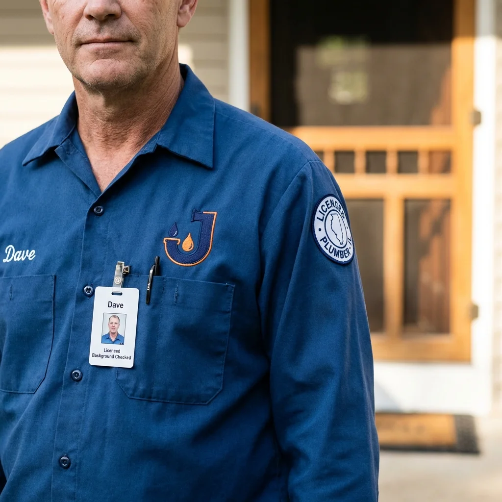 Licensed plumber showing ID badge in Saint James, NY
