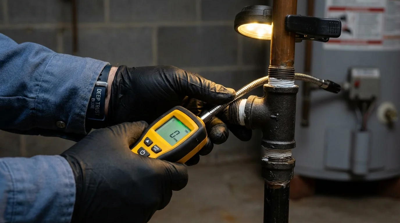 Gas leak detection with electronic sniffer by Johns Plumbing LLC in Saint James