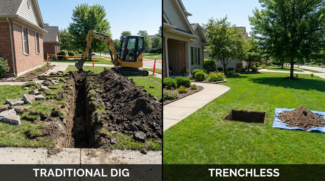 Trenchless sewer repair with minimal yard damage versus traditional excavation in Saint James, NY